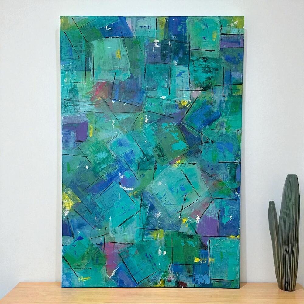Frames of Hope blue green hues abstract canvas size 48" x 36"